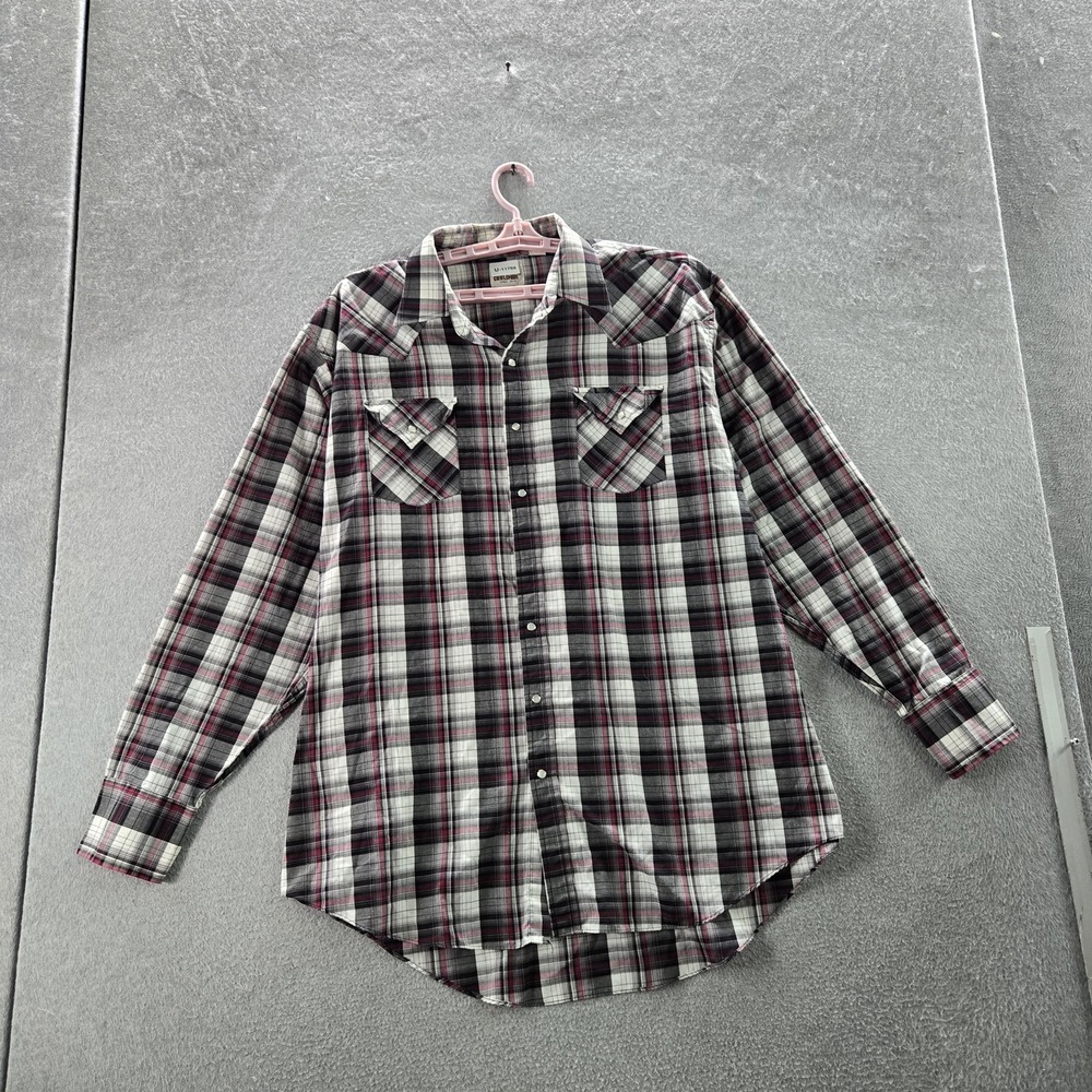 Ely Cattleman Men Button Up Shirt 2XLT Gray Plaid Western Long Sleeve READ